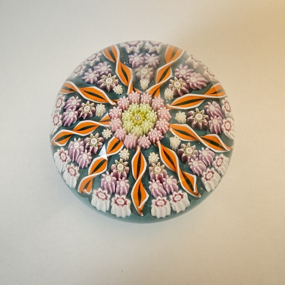 Vintage Perthshire Art Glass Paperweight Millefiori Ribbon Twists 9 Spoke‎ 2"
